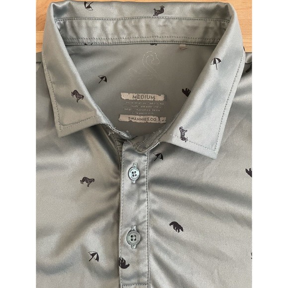 Swannies Performance Golf Polo Slate Gray Tiger Bear Umbrella Mens Medium - Picture 7 of 7